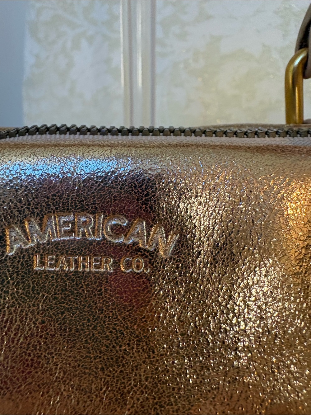 American Leather Co. Metallic Gold Leather Satchel with Shoulder Strap - Picture 2 of 16
